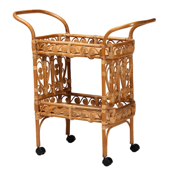 Bali & Pari Diwata Modern Bohemian Natural Brown Rattan Kitchen Cart 242-13499-ZORO - main
